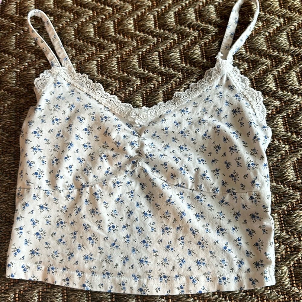 coquette cute floral blue crop top